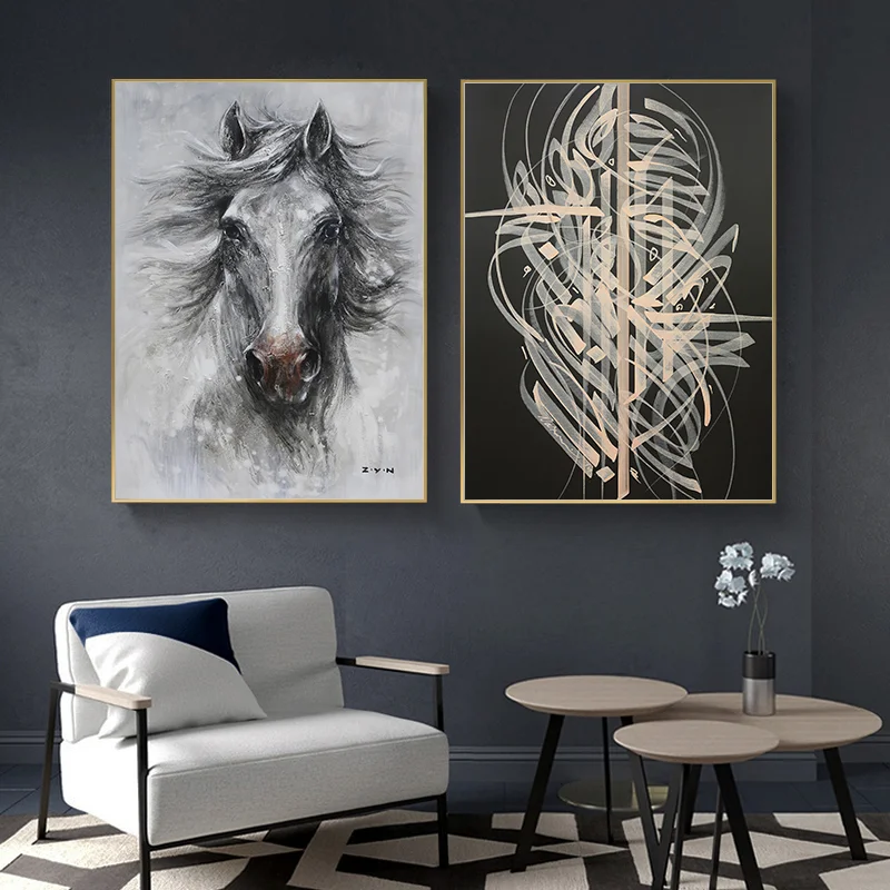 abstract white horse handmade oil painting modern poster wall art animal picture hand painted on canvas