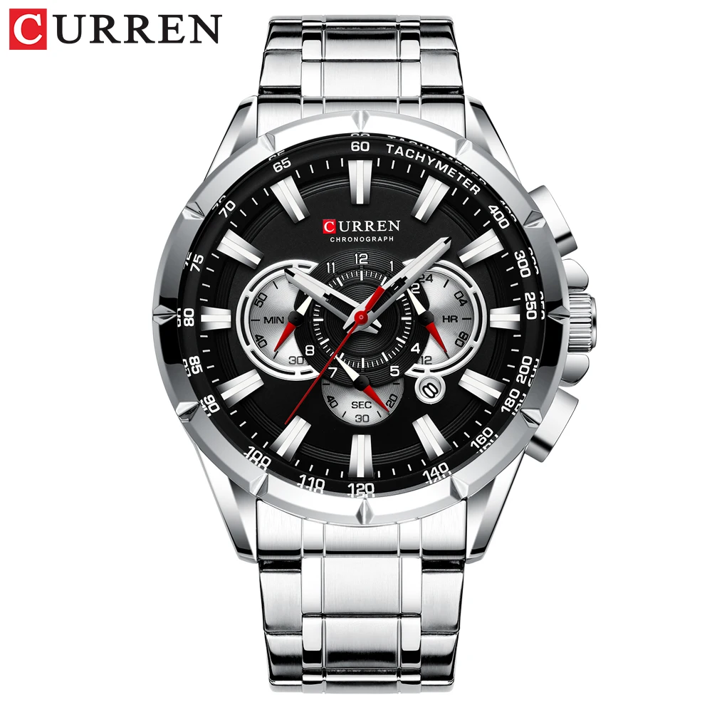CURREN 8363 новый дизайн синие мужские часы хронограф из нержавеющей стали Кварцевые с поясом для человек 3atm водостойкие наручные