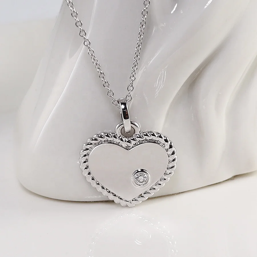 Custom Diamond CZ Pendant Jewellery  2022 Sterling Silver Twisted Edge 925 Plated Gold Heart Pendant Necklace