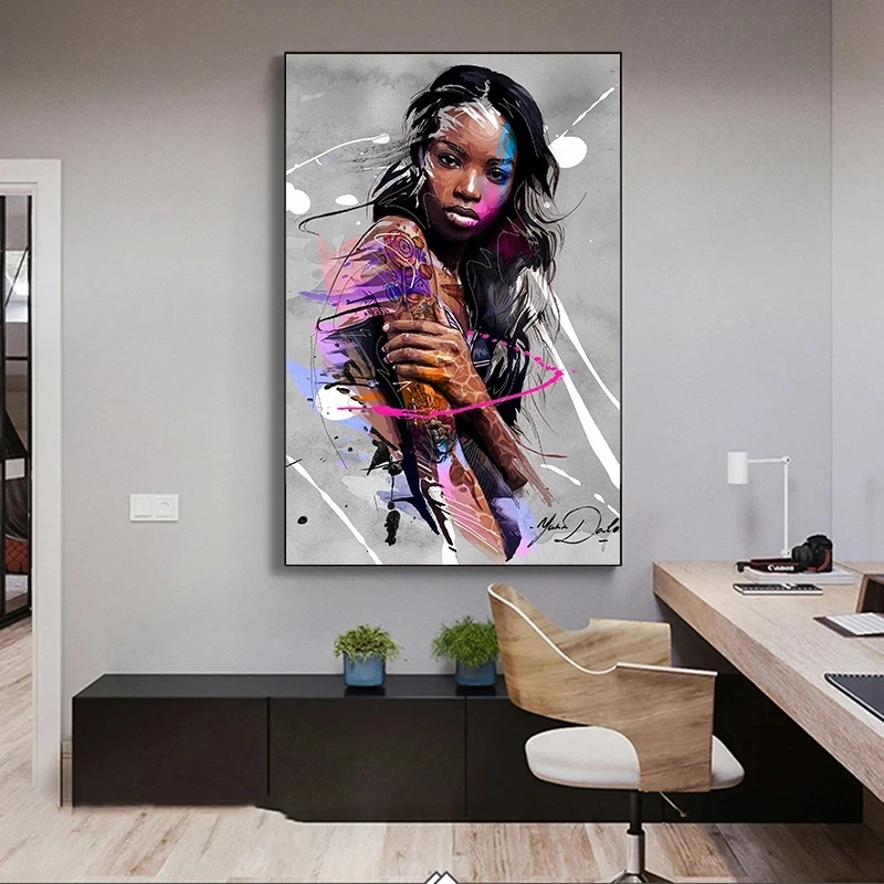 Abstract Graffiti Art Girls Canvas Art Posters and Prints Colorful Tattoo Woman Canvas Paintings Street Art Pictures for Home