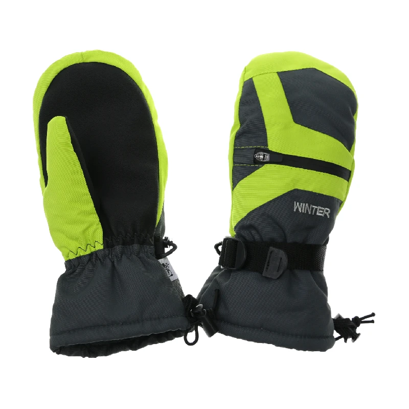 Thick leather ski gloves winter ski sports mittens down warm long cuff baby kids ski mittens