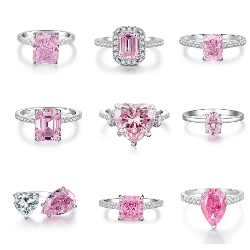 925 sterling silver casual princess/heart/oval/pear/square cut pink women cz engagement rings