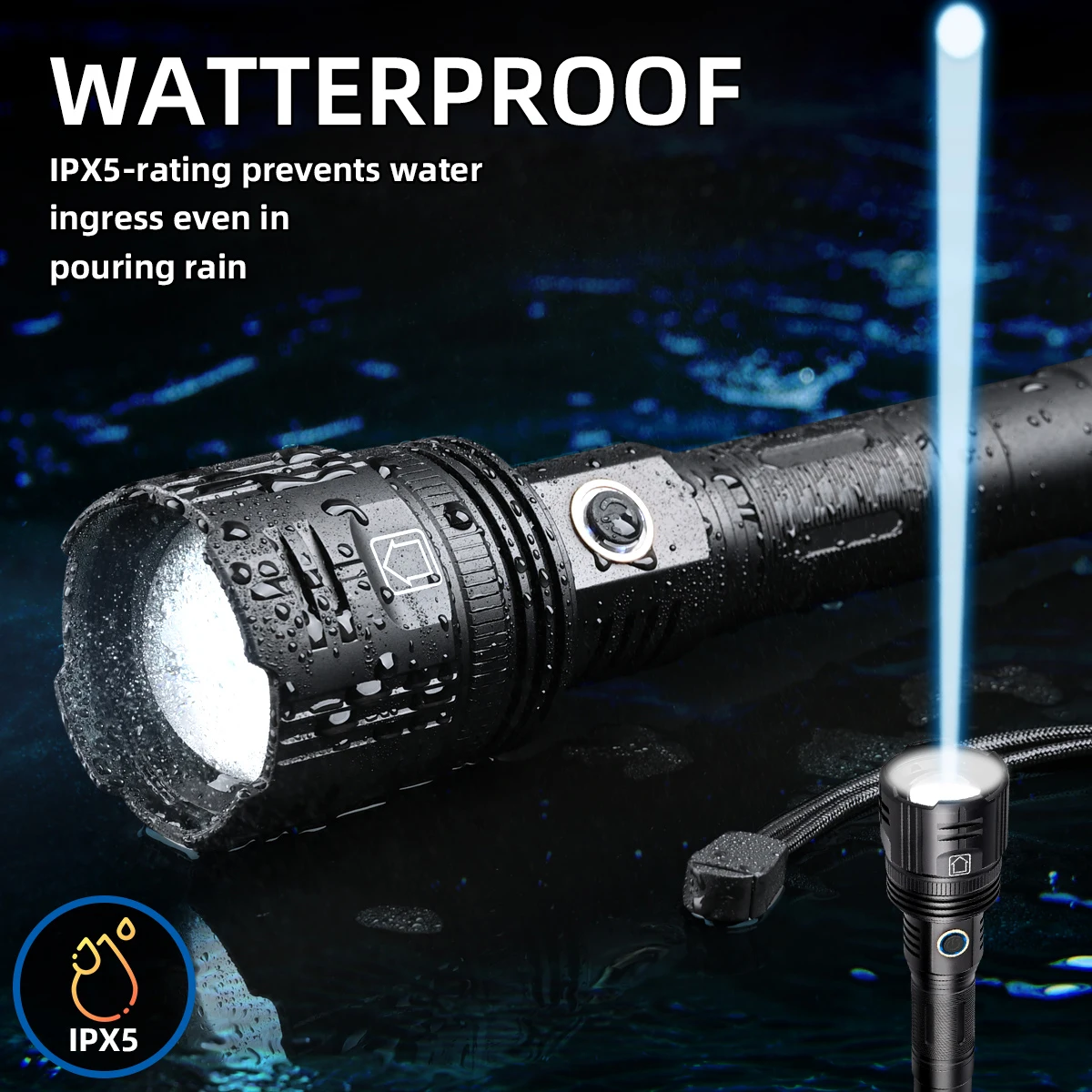 Фонарик Тактический с USB-зарядкой 30 Вт 2000 метров