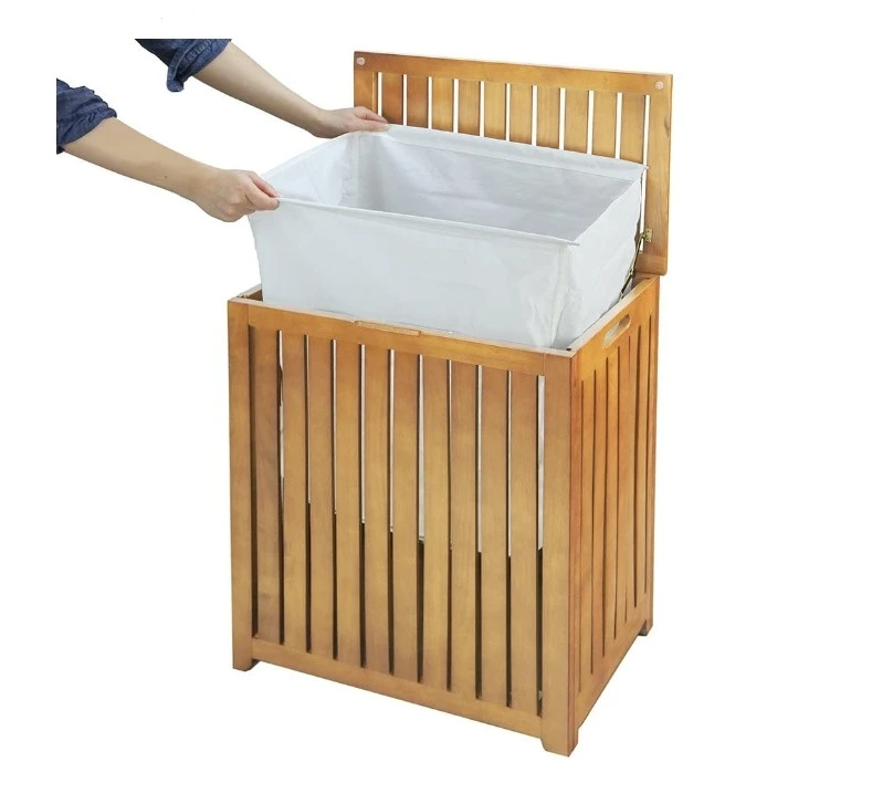 Bamboo Laundry Hamper Solid Storage Bathroom Basket with Lid Dirty Clothing Organizer Container