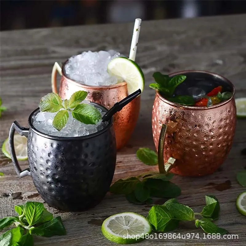 Wholesale 304 Stainless Steel Moscow Mule Cup Cocktail  Plated Copper Hammer Point Cup