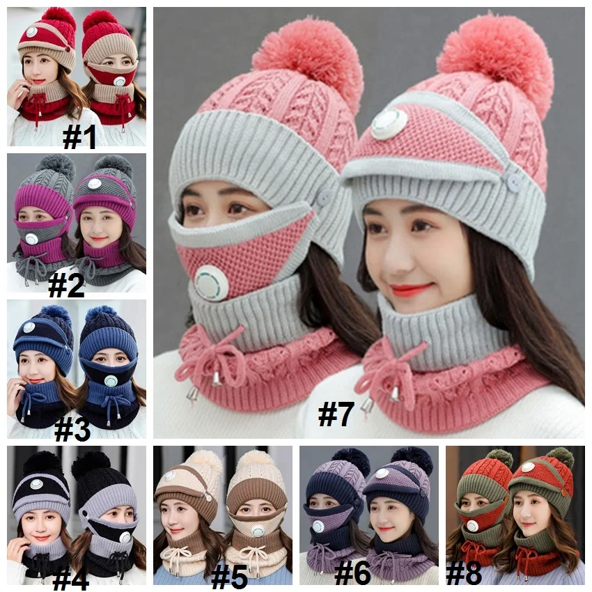 Women Scarf Hat Set Warm Infinity Scarf Pom Pom Beanie Hat Snow Ski Cap Winter Hats with Breather Valve Knitted Keep Warm