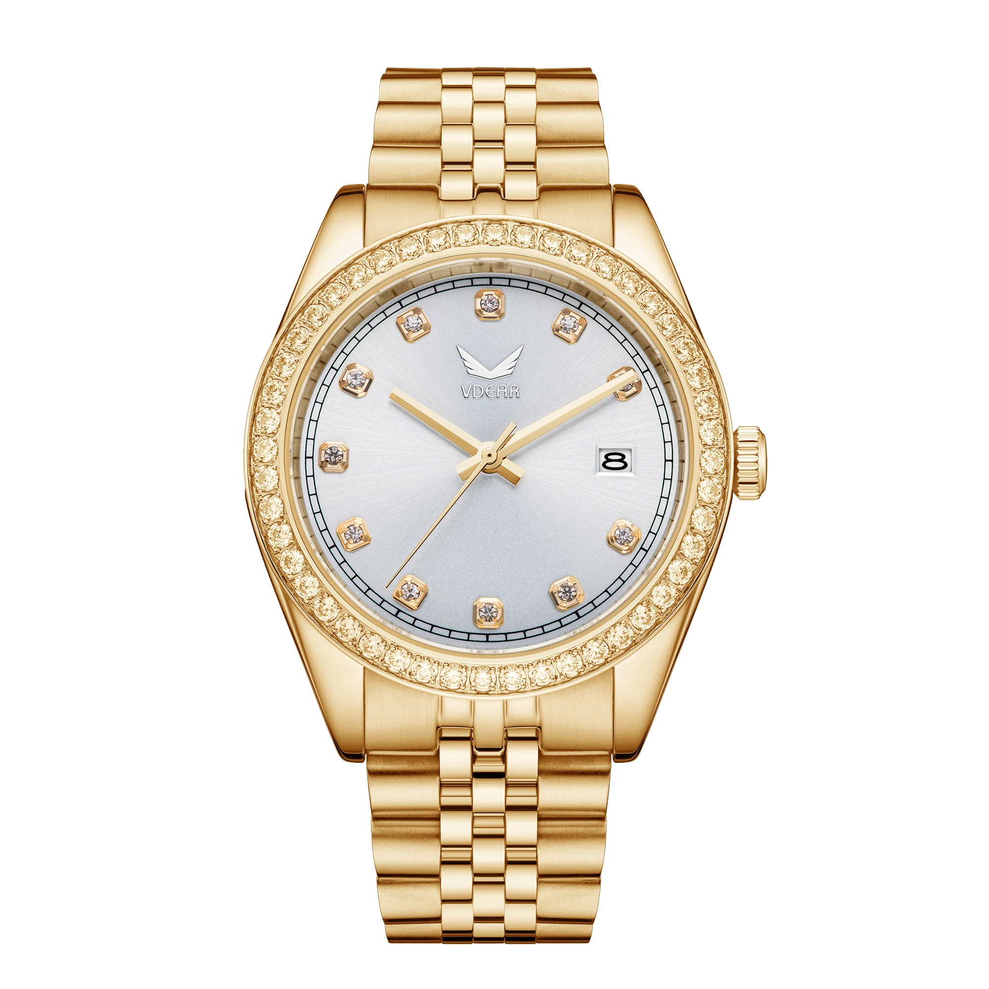 New Leisure 5bar Waterproof Luxury 40mm Gold Round Case Calendar Quartz Montre Personalize Diamond Face Brand Watch For Man