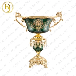 Uzbek Tajik European Gold Glass Pattern Muslim Skidki Idishlar Dessert Fruit Snack Plate Chinni Posuda Footed Serving Bowl