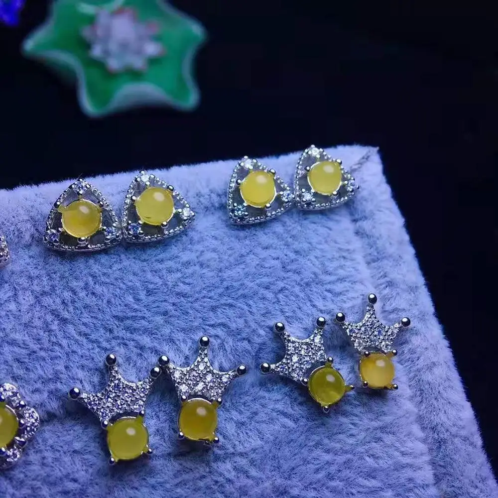 
5mm Beeswax Amber earrings fashion silver jewelry 925 sterling ear rings 