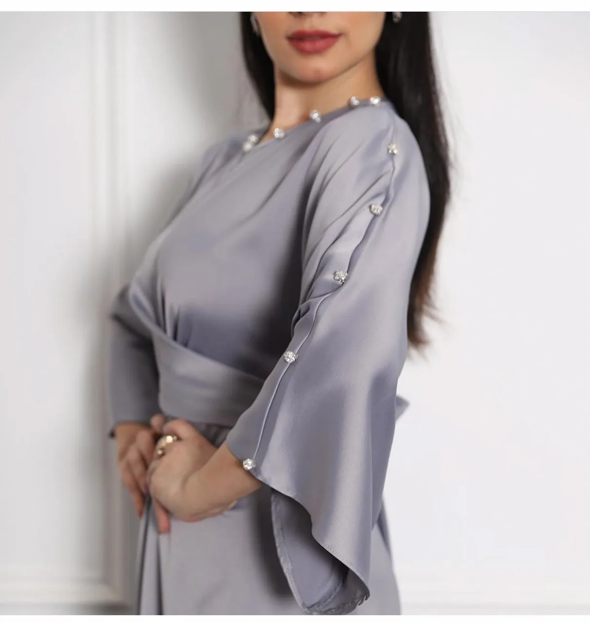 
Direct selling Cross-Border Middle East Dubai High-End Satin Lotus Leaf Sleeve Dress Muslim women 