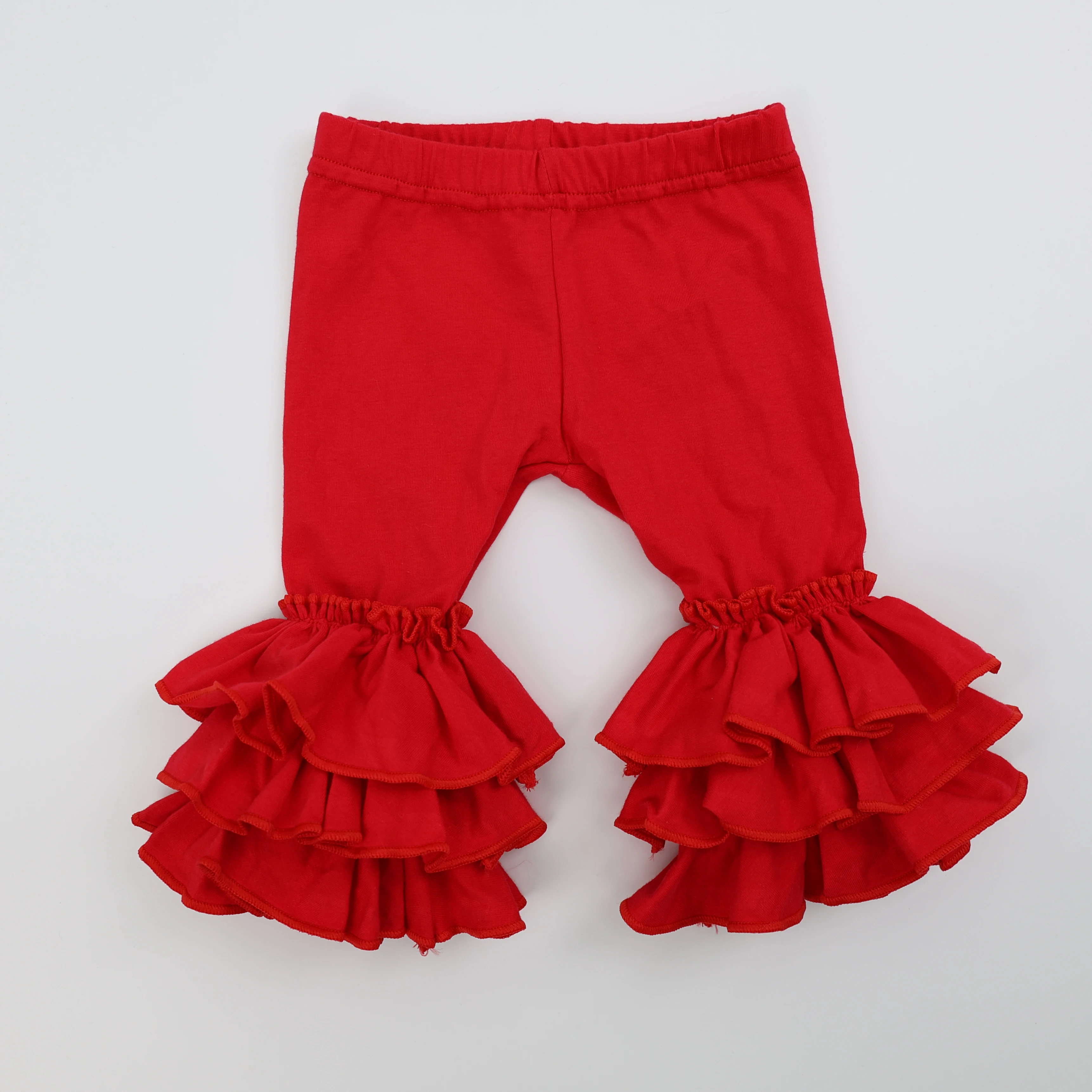 Qingli Oem Fashionable Baby Girls Boutique Solid Cotton Ruffle Pants Kids Infant Triple Ruffle Pants