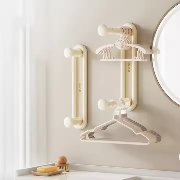 Multifunctional Plastic Household Telescopic Clothing Storage Rack Free Punched Balcony Finishing Hanger Storage Accessories