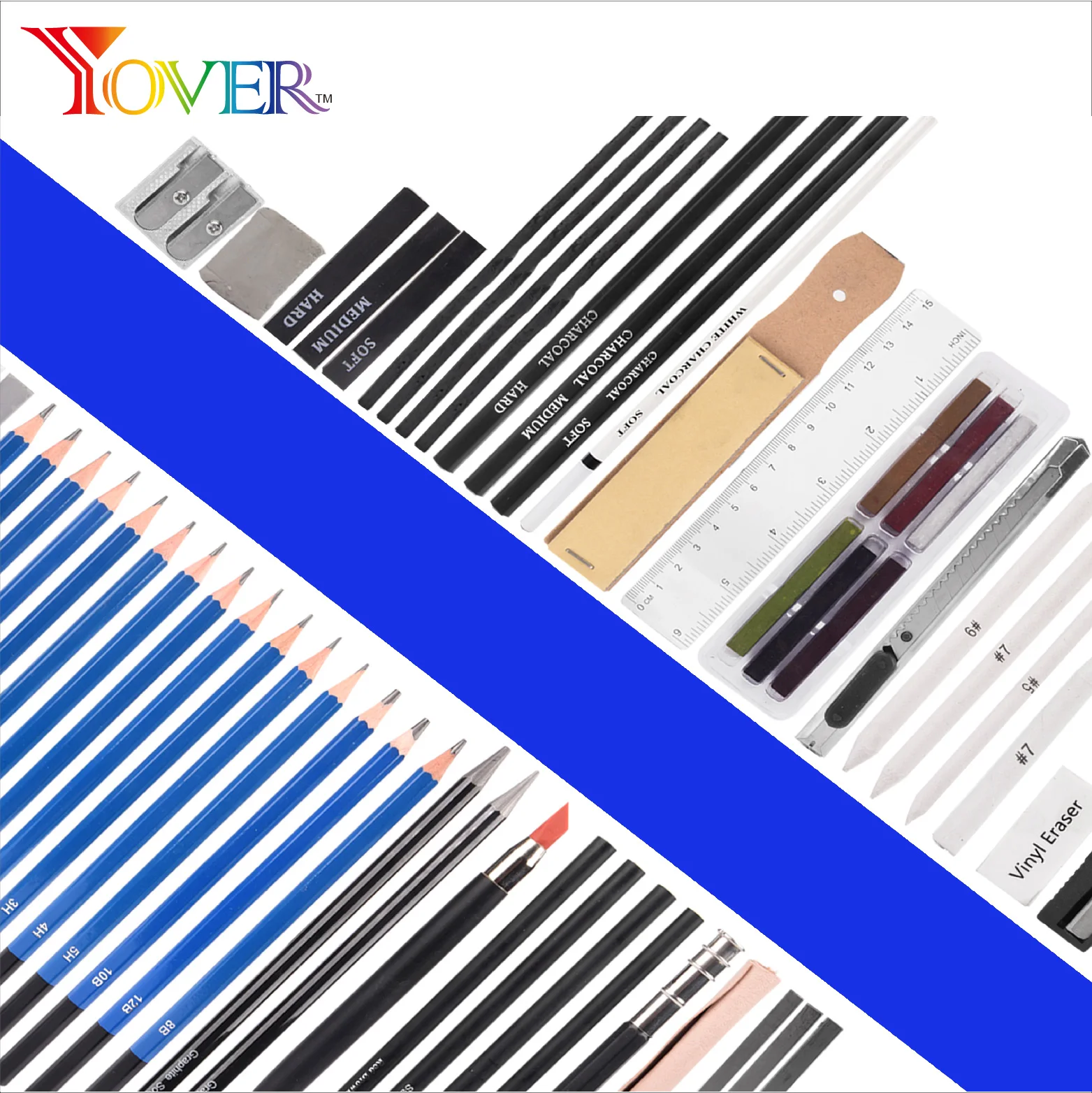 Amazon Hot Sale 60pcs professional Deluxe Art Pencil Sketching Set in Nylon Case