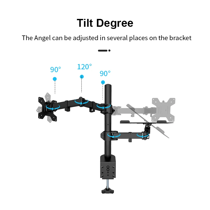 Adjustable Monitor Mount with Laptop Stand and C-Clamp Installation Monitor Arm for 13-27 inch LCD