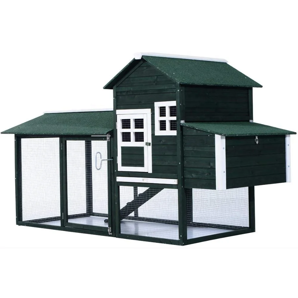 
Wooden Chicken Coop Hen House Poultry Cage with Removable Tray & Ramp 