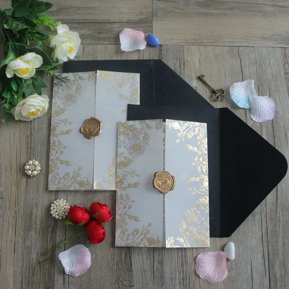 Elegant Design Paper Invitations Floral Digital Printing Invitation Card with Tracing Paper