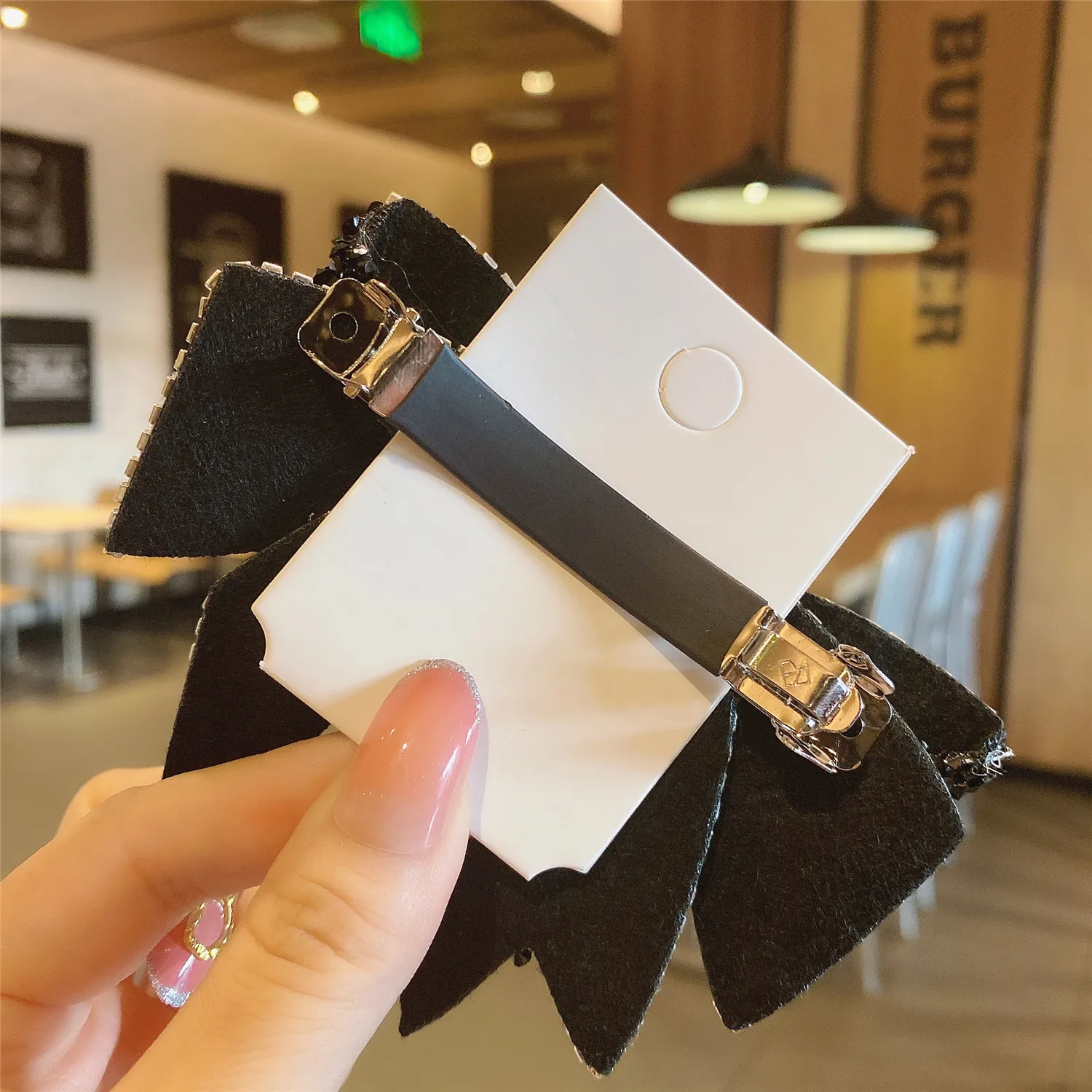 Korean Style Girls Headwear Handmade Luxury Rhinestone Crystal Beads Black Big Bow Barrette Hair Clip Hairgrip Hair Accessories