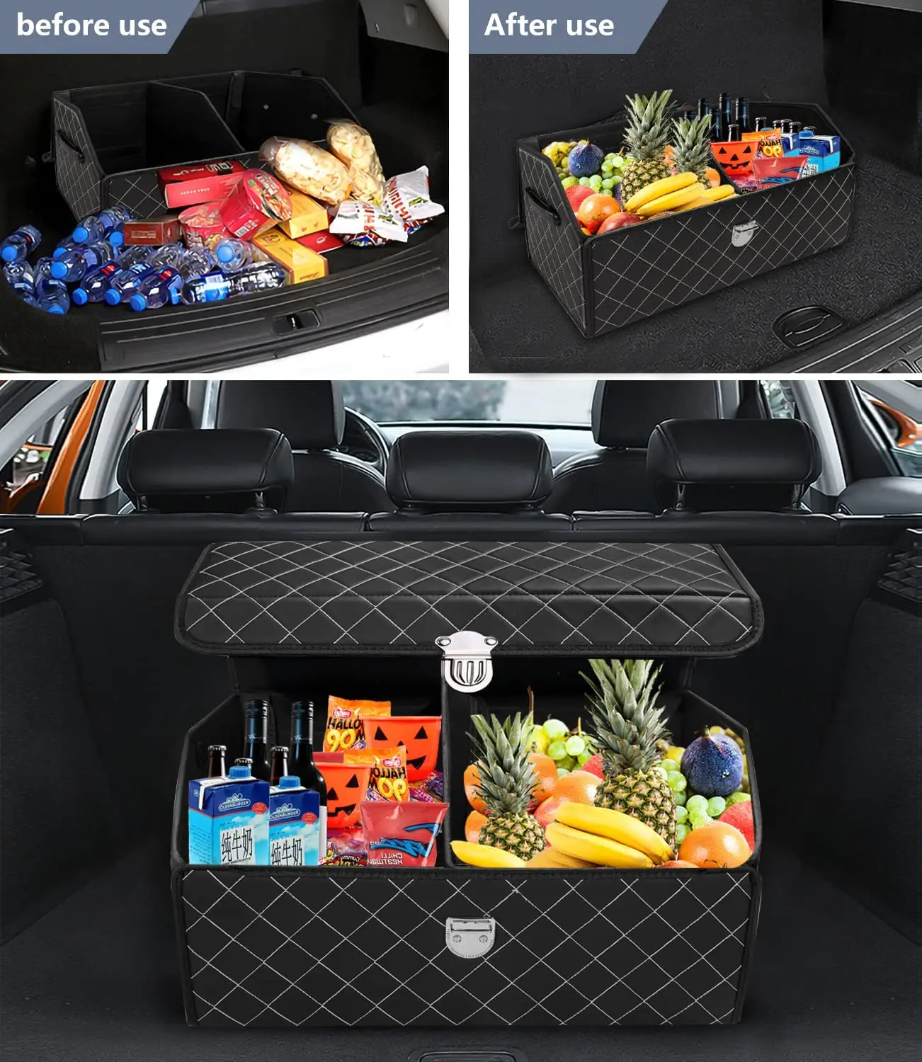KUYUE Custom Size Leather Car Trunk Organizer Storage Bag Heavy Duty Cargo