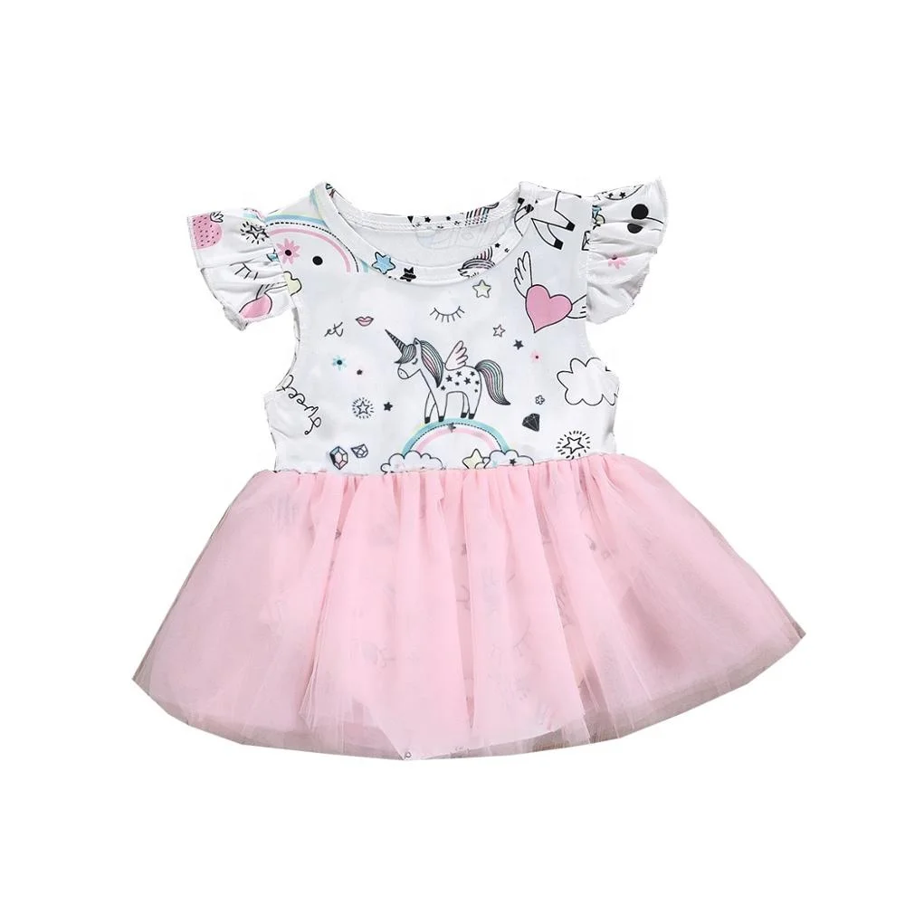 Nifty Unicorn Figures Baby Jumpsuit Girls Party Dress Pettiskirt Princess Wedding Children Clothes Set