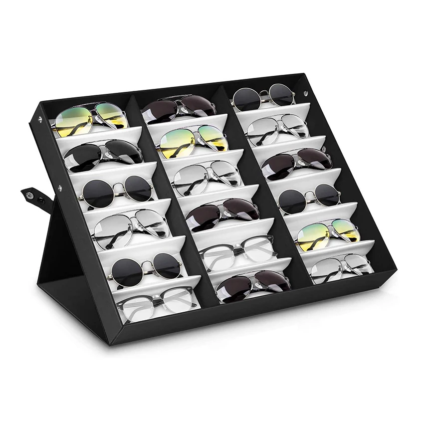 18 grid glasses display box High-end glasses wood eyewear standing displays box