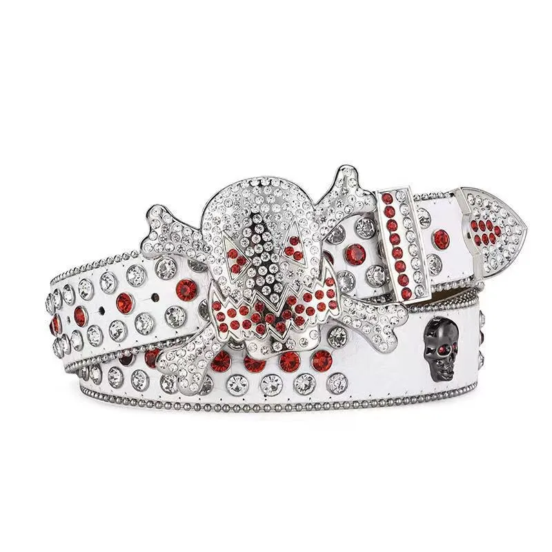 Belt Skull Head With Diamond Punk European and American Style Y2K High-end Belt