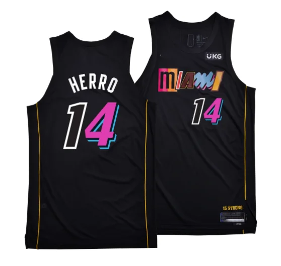 Hot Pressed Jersey Miami_Heat #22 Butler #14 Herro #3 Wade 75th Anniversary Logo New Sponsors Patch Basketball Jersey