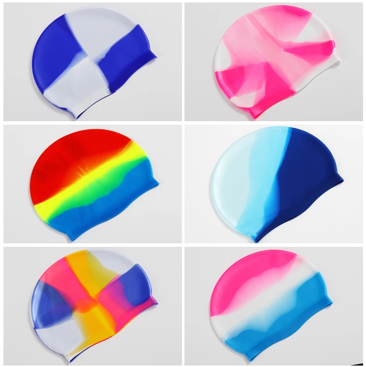Color Matching Adult Men and Women Swim Cap Swimming Cap and Non-slip Water Sports High Quality Custom Logo Silicone Waterproof