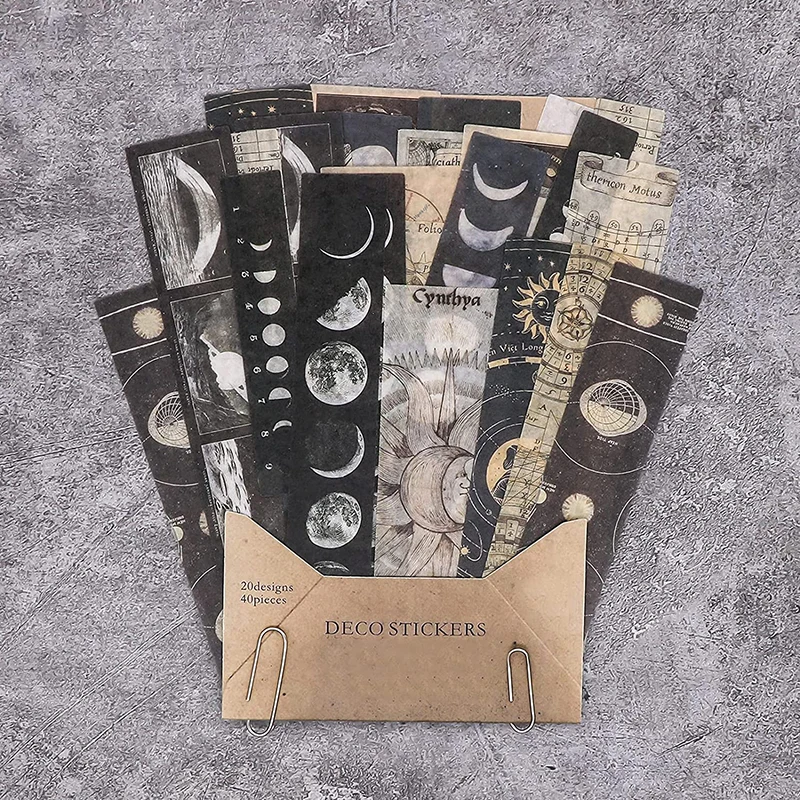40pcs Vintage Astronomy Washi Stickers Decorative Space, Planets, Galaxy, Sun & Moon, Antique Maps Planner Sticker For Scrap
