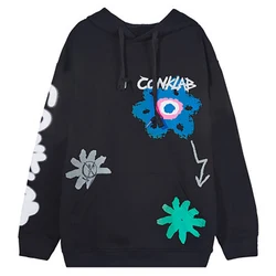 CONKLAB Wholesale Youth Kpop Loose Graffiti Floral Front Pocket Jumpers Ladies Printing Custom Women Cotton Hoodie