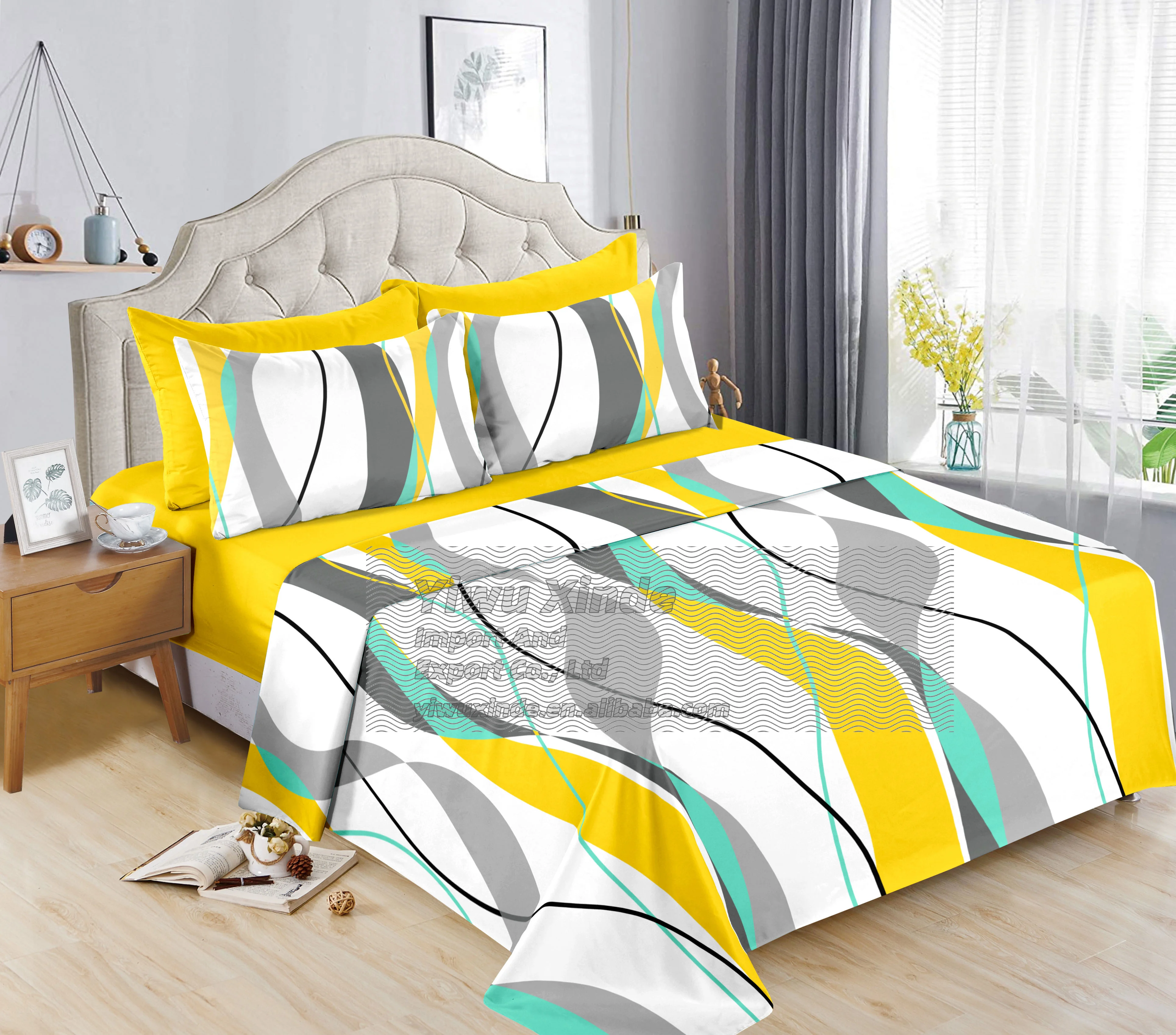 Ready to Ship 2200 Series 6Pieces Sheet Set with Pillowcases in King Size Microfiber 90-100GSM High Quality for Hotel