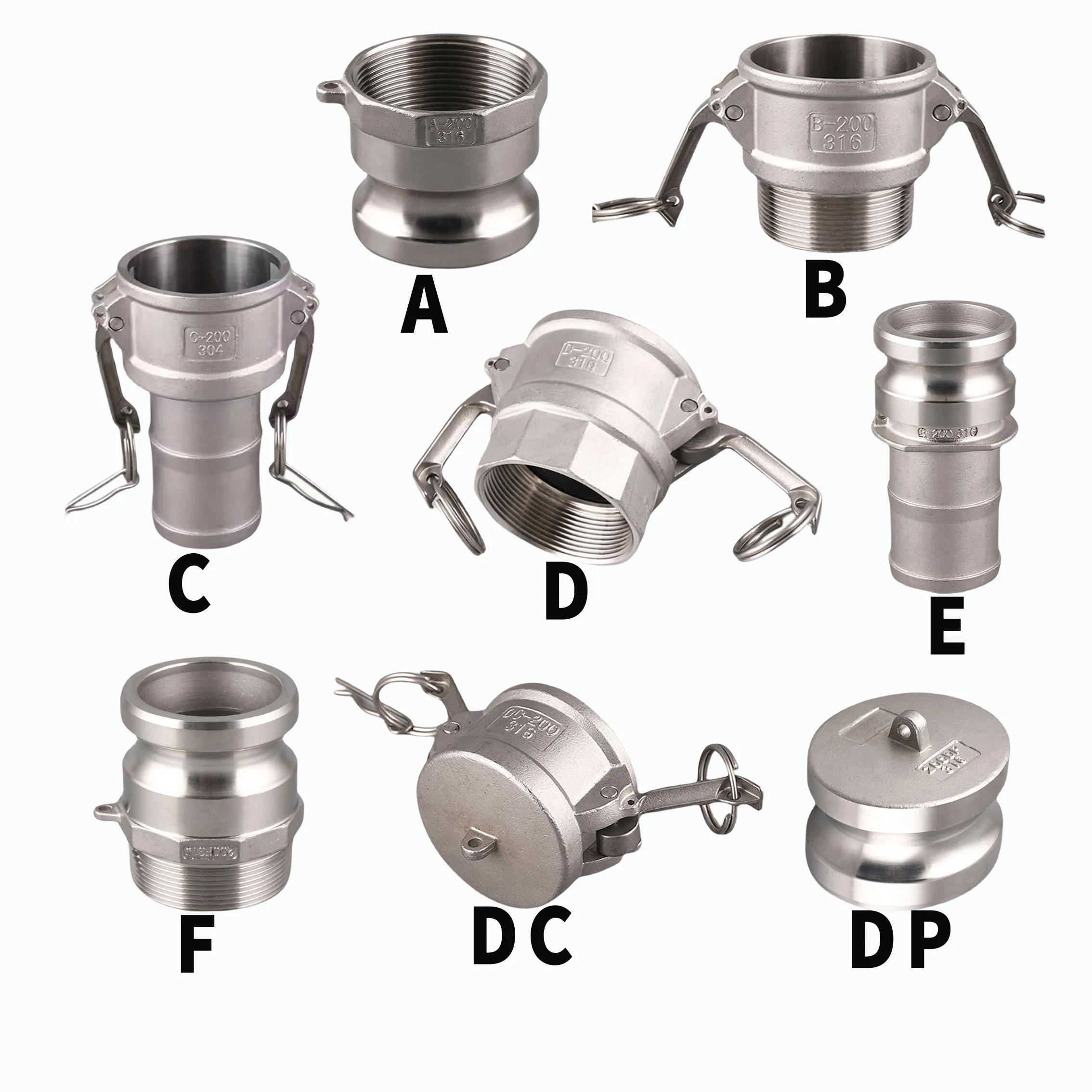 camlock groove fittings hose quick coupling coupler connector aluminum PP nylon stainless steel type A B C D E F DC DP