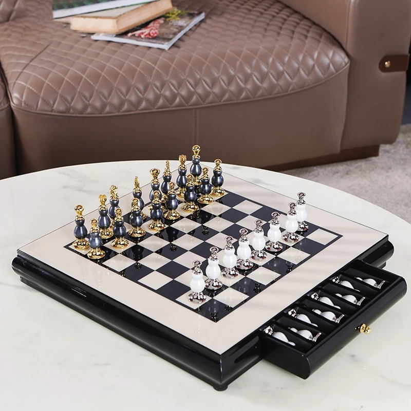 Luxury top rated chess board wood with chess for home decoration chessboard