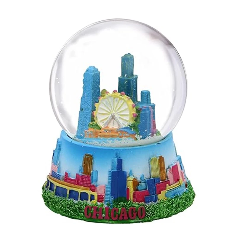 Custom glass water globe resin crafts tourist souvenir Colorado Barcelona Finland Prague Chicago Denver New York snow globe