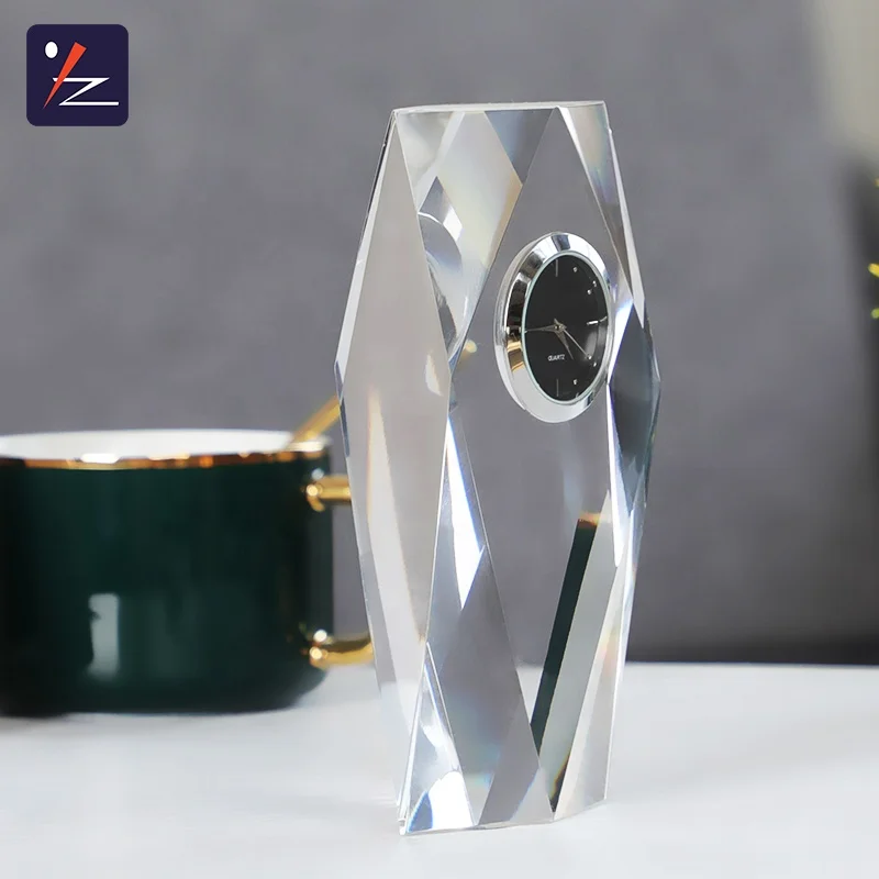 Оптовая продажа хрустальные свадебные сувениры подарки на годовщину с логотипом заказ настольные часы кристаллами