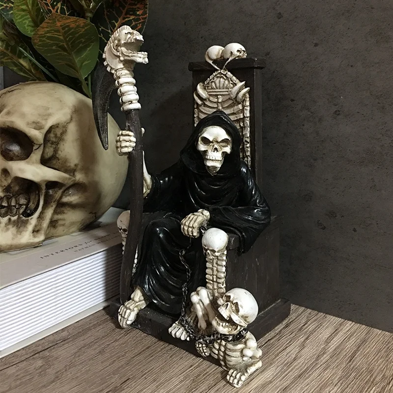 Resin ghost statue  with chair halloween Celebration Gifts Grim Reaper  folk crafts   skull sculpture  desk decoration