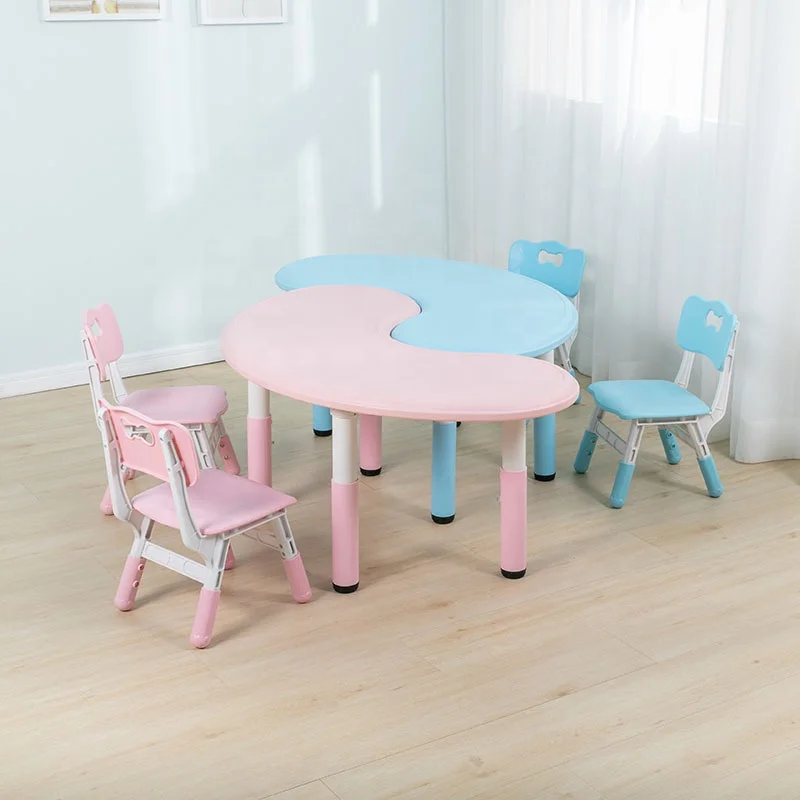 Half Round Moon Shape Children Plastic Table for Preschool Nursery School Kids Party Furniture