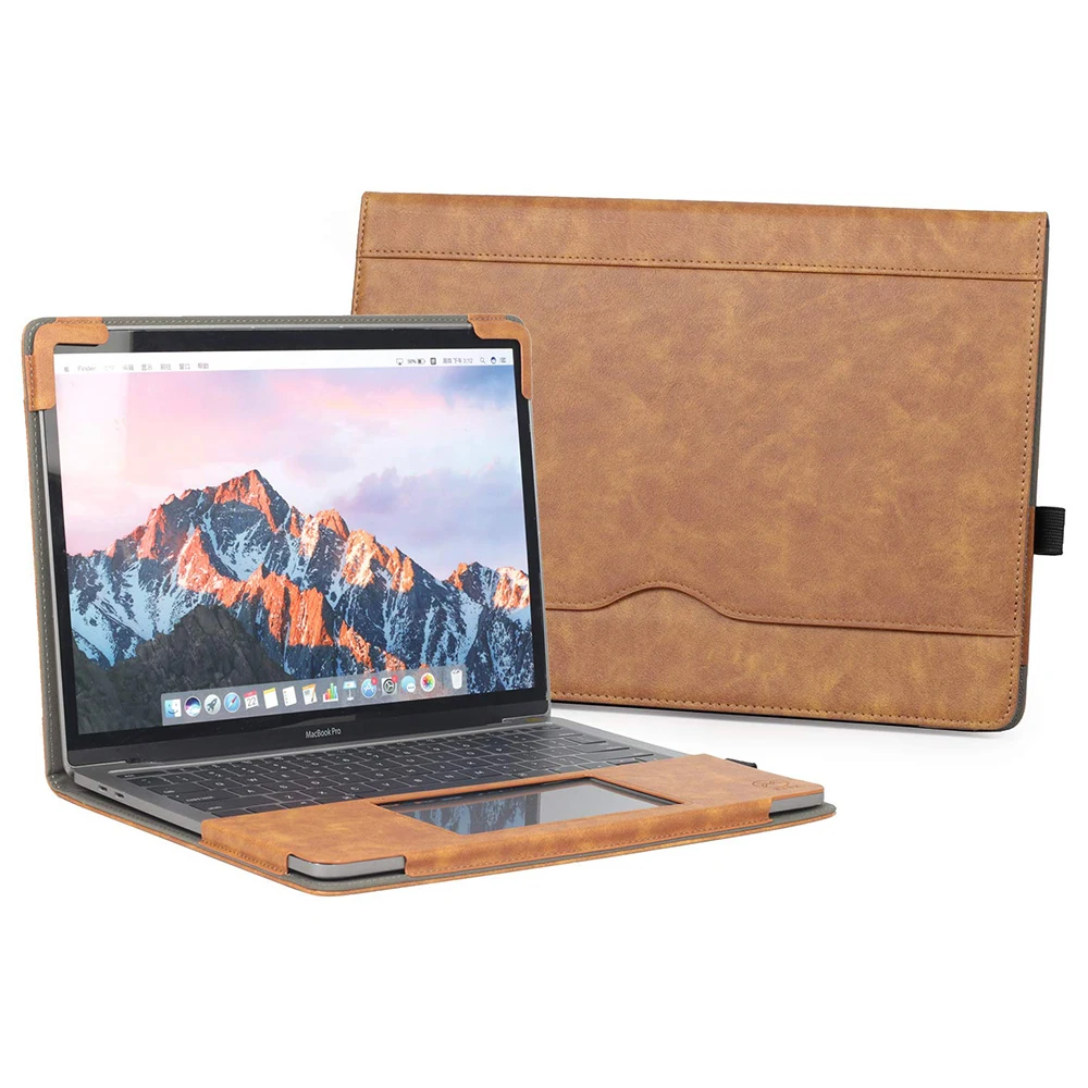 Custom Folio Book Cover Leather Laptop Sleeve for Macbook Pro 13 with Pen Holder