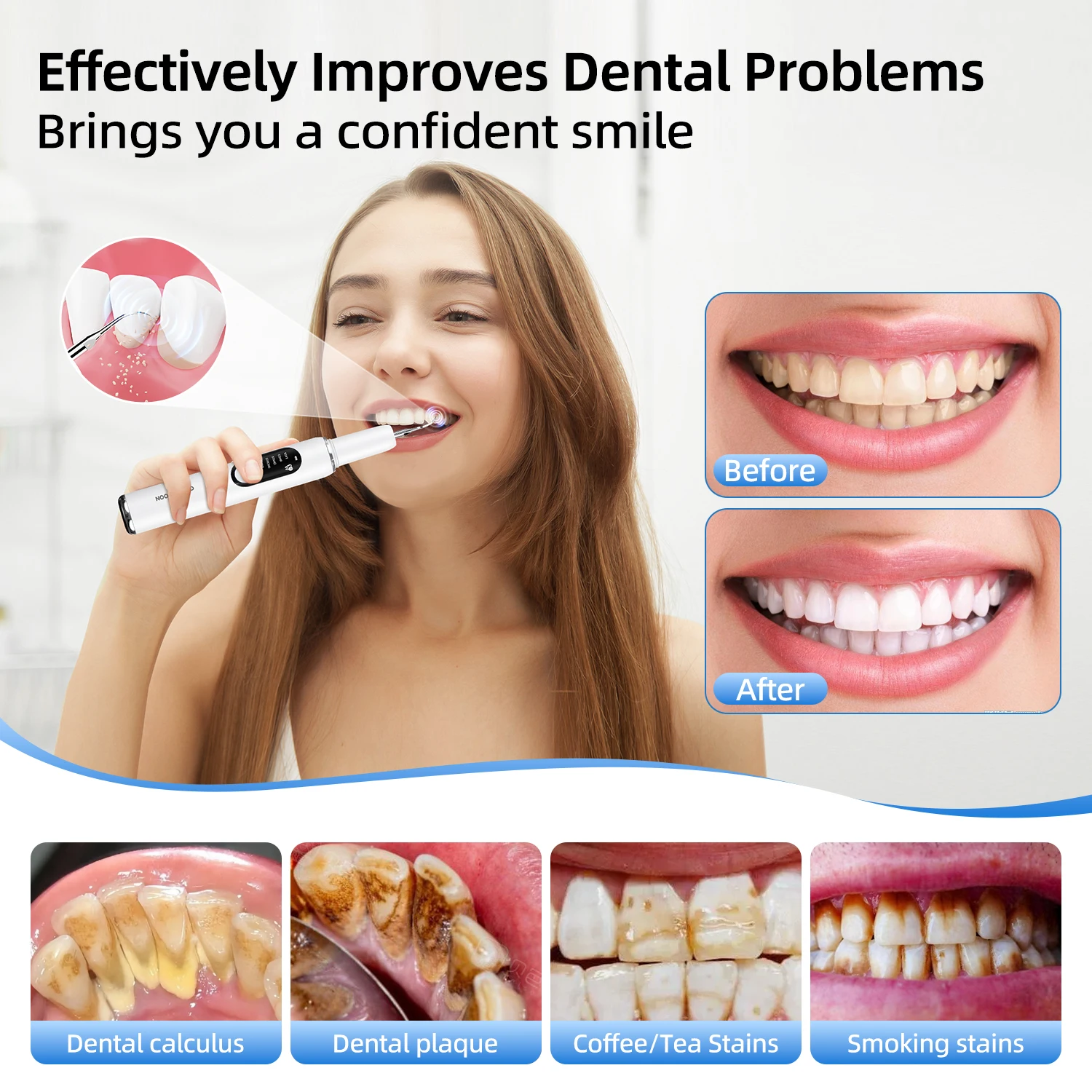 Portable Ultrasonic Tooth Whitening Device IPX7 Dental Scaler Deep Cleaner Vacuum Cleaner Tartar Multi-purpose Accessories