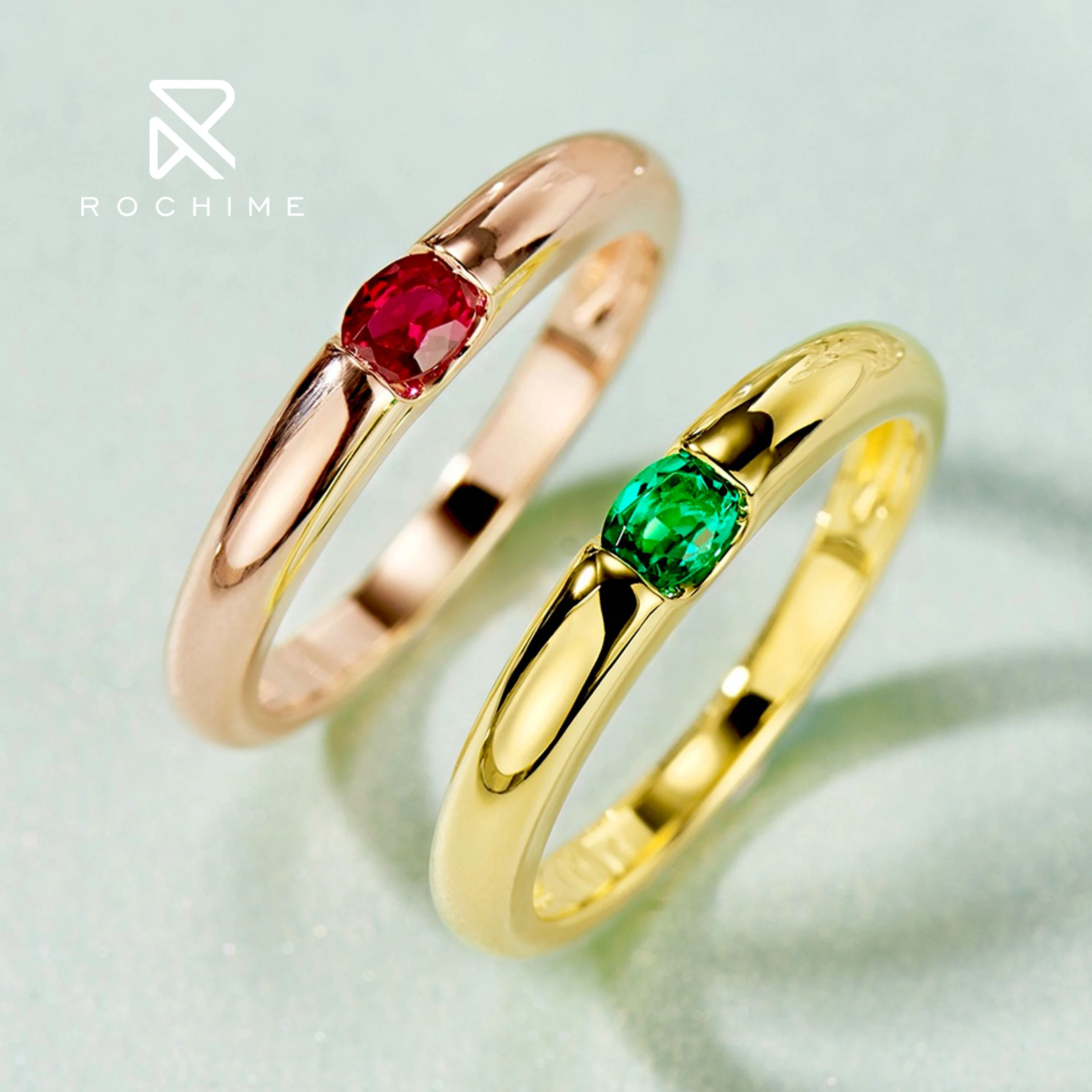 Rochime ins style  oval cut single gemstone  ruby ring band  925 sterling silver customized jewelry for women