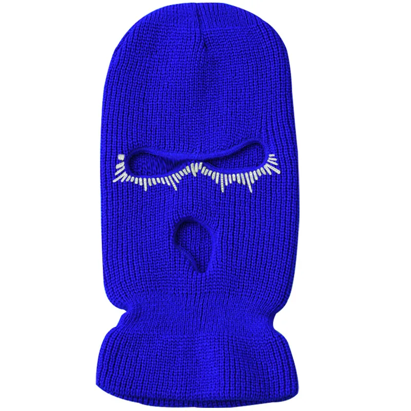New Custom Winter Cover Face Hat Custom Face Mask Balaclava Knitted Rhinestone Full Face Cover 3 Holes Ski Mask
