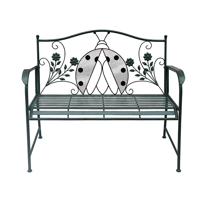 Garden Bench Heavy-Duty Ergonomic Loveseat W/Powder Coated Steel Frame Decorative Ladybug Backrest and Curved Armrest