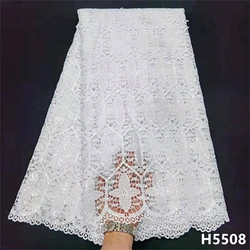 HFX Pure white Embroidered Nigerian cord Lace Fabric Bridal High Quality French guipure net lace For Women wedding Dress 5 Yards