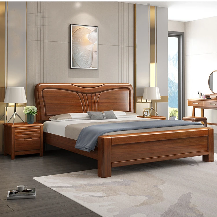 Factory Outlet American style solid wood bed simple design full size wooden bed color optional hotel furniture home funiture
