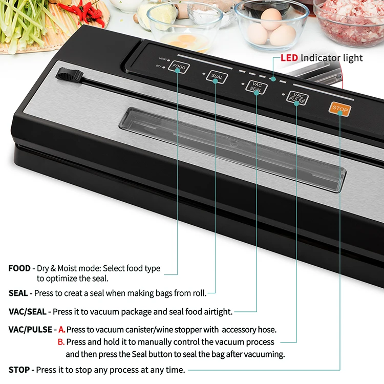 Latest Household Vacuum Sealer Packing Machine with Built-in Cutter Pulse Function Dry Moist and Vacuum Bags