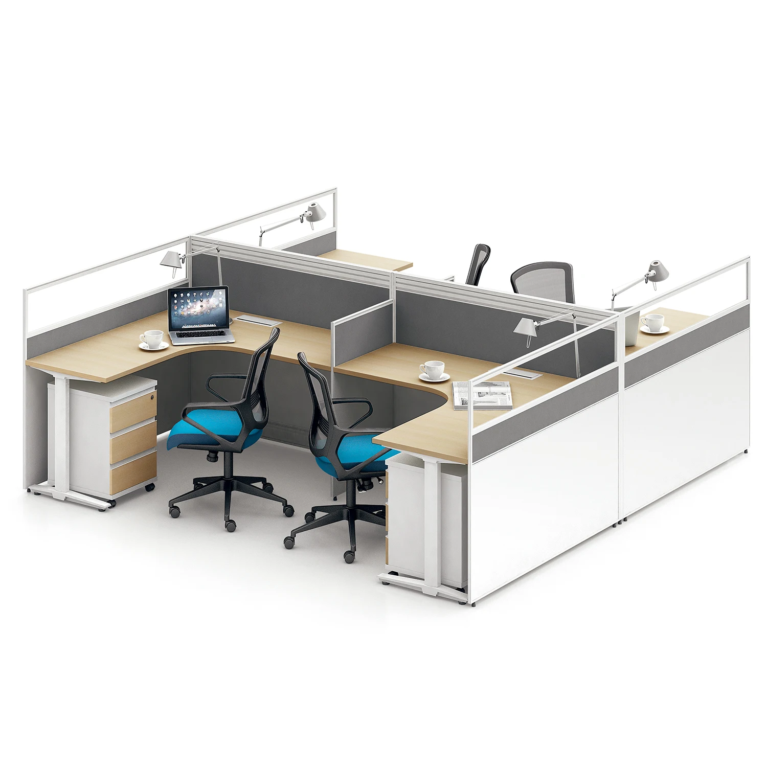 Modern open saving space cubic 4 people office partition corner workstation