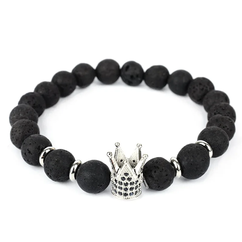 Wholesale Popular Hot selling accessories micro inlaid black crown creative volcanic rock Bracelet