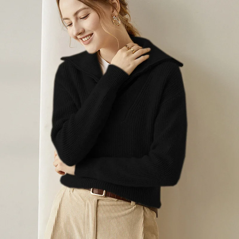 2023 New Design Designer Cashmere 100 % Women Solid Color Oversized Pullover Knitted Clothing Sweater