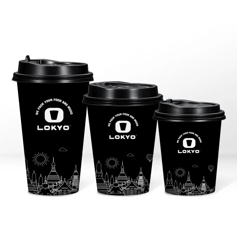 LOKYO Christmas wholesale manufacturer logo design 16oz custom ripple paper coffee cups for hot drinks