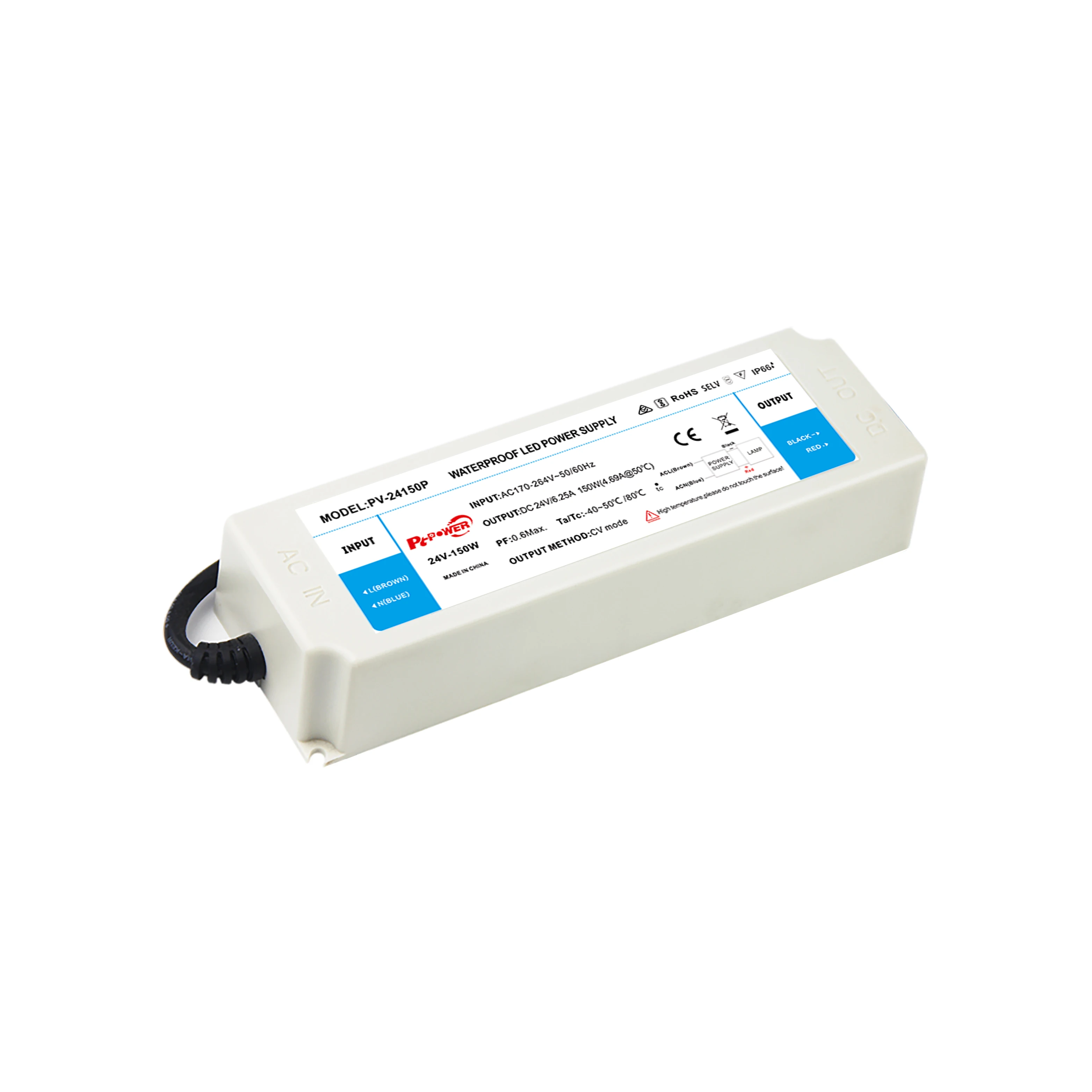 Ip67 Triac затемняемый пластиковый светодиодный драйвер 150 Вт 12 В 24 Cv блок питания