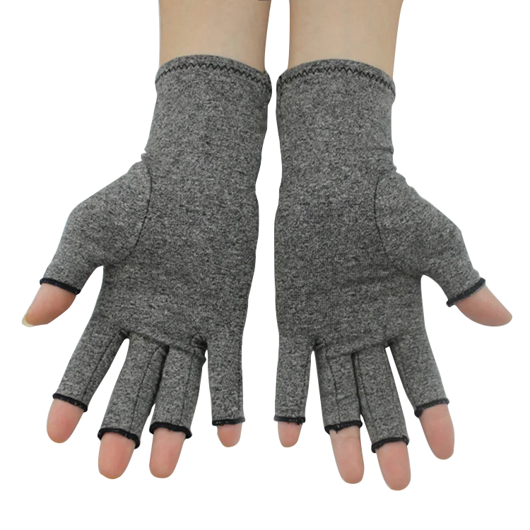 Factory Wholesale Breathable Custom Relieve Pain Joints Half Finger Cotton Grey Hands Anti Compression Arthritis Gloves